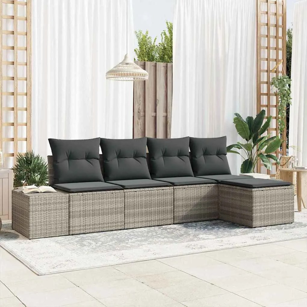 Conjunto de Sofás de Jardim com 5 Peças e Almofadas de Poly Rattan Cin