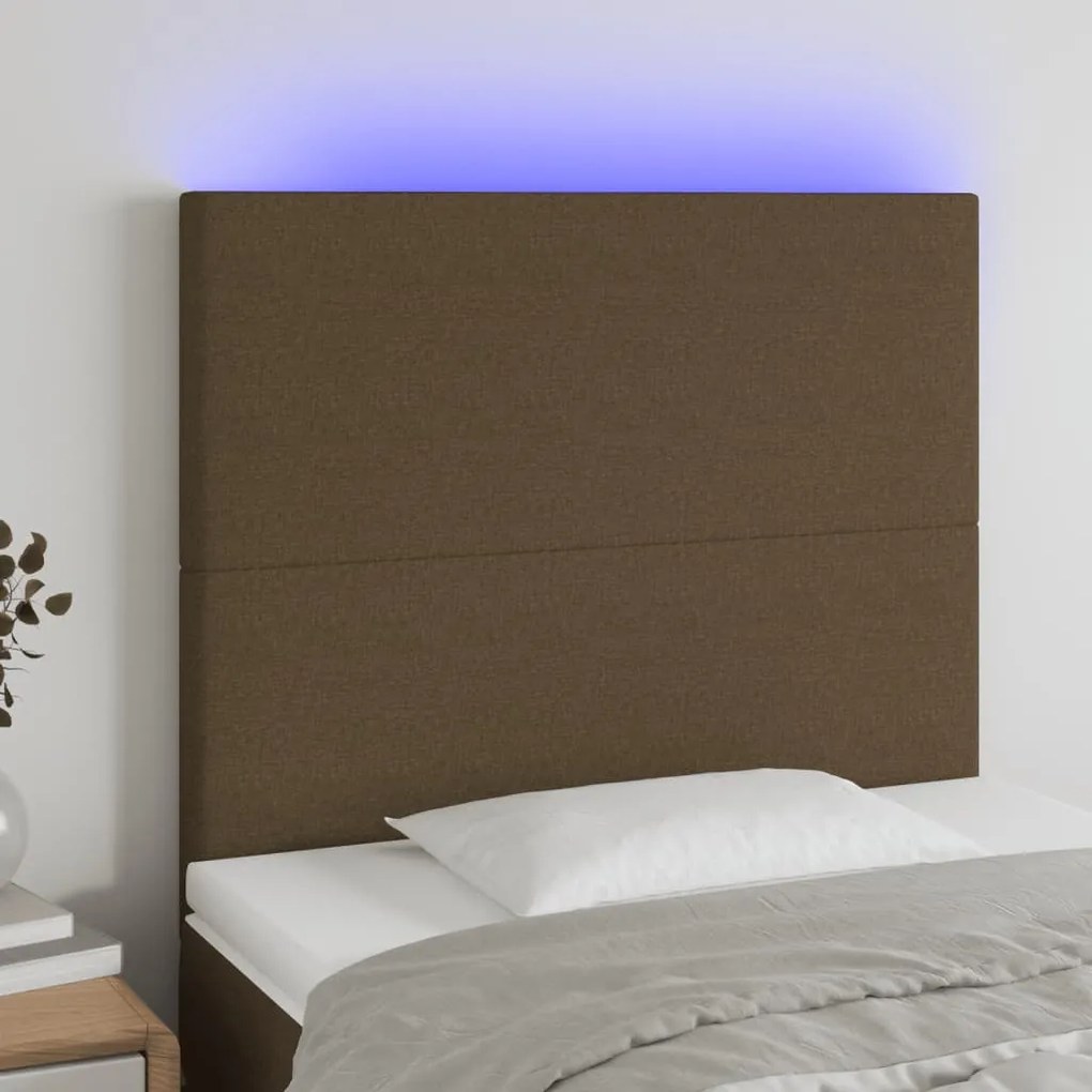 Cabeceira de cama c/ luzes LED tecido 100x5x118/128cm castanho