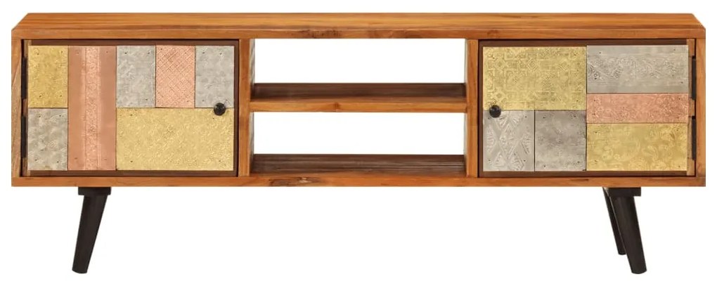 Móvel de TV com portas 112x30x40 cm acácia maciça e metal
