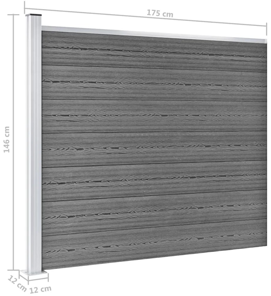 Conjunto painel de cerca 353x146 cm WPC cinzento