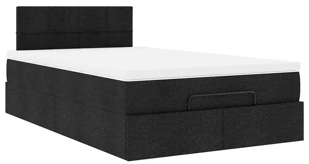 Cama otomana com colchão & LEDs 120x190 cm tecido preto