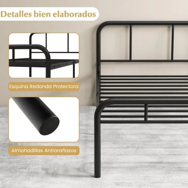 Cama 208 x 95 x 81 cm Estrutura metálica (COLCHÃO NÃO INCLUIDO) com cabeceira e pés Espaço inferior Preto