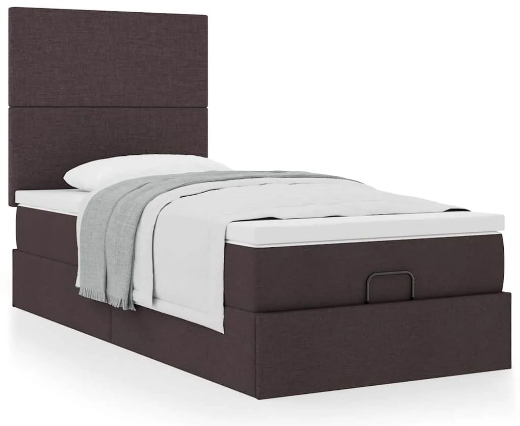 Cama otomana com colchão 90x200 cm tecido castanho escuro