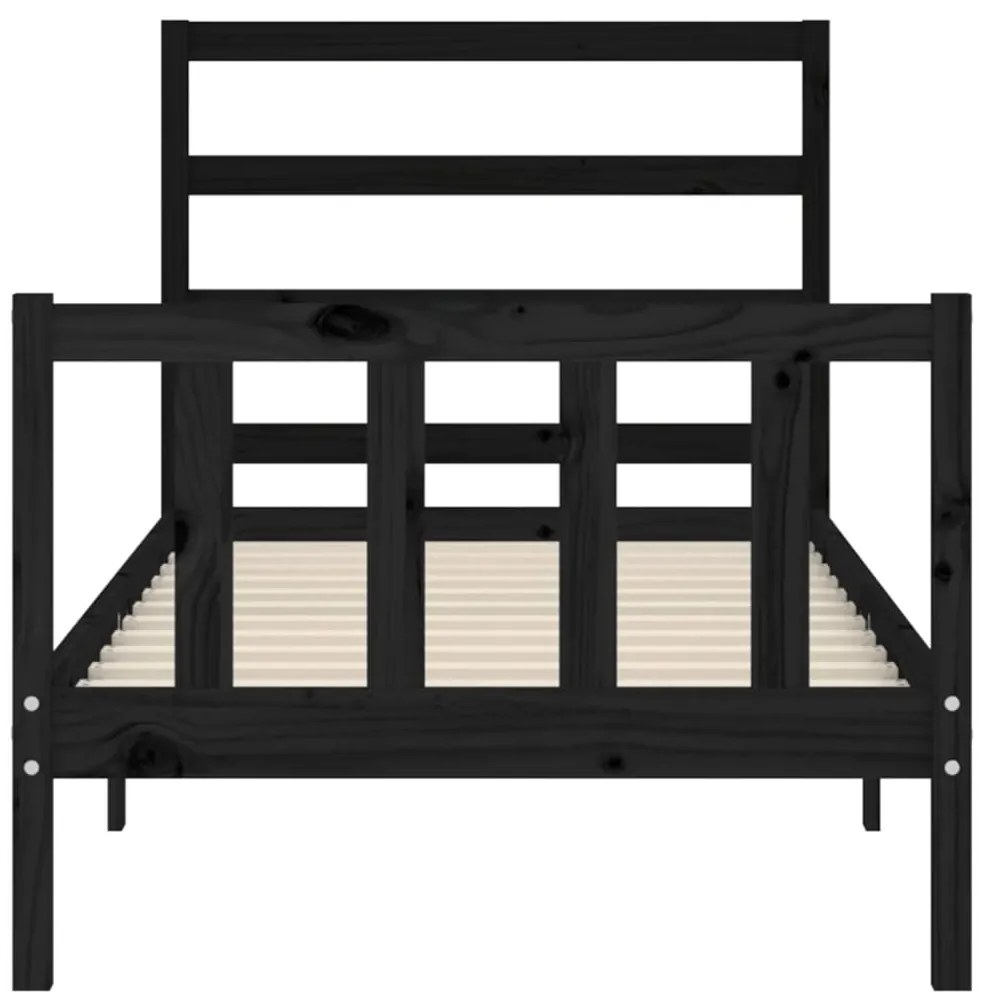 Estrutura de cama com cabeceira 100x200 cm madeira maciça preto