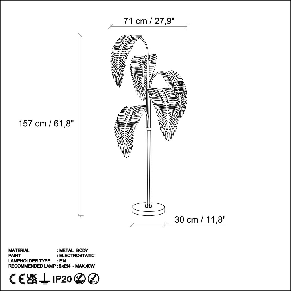 Candeeiro de Pé Palm – Dourado – 71 x 71 x 157 cm