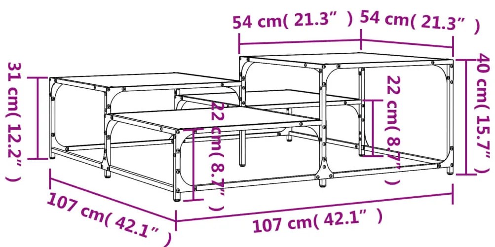 Mesa de centro 107x107x40 cm derivados de madeira cinza sonoma