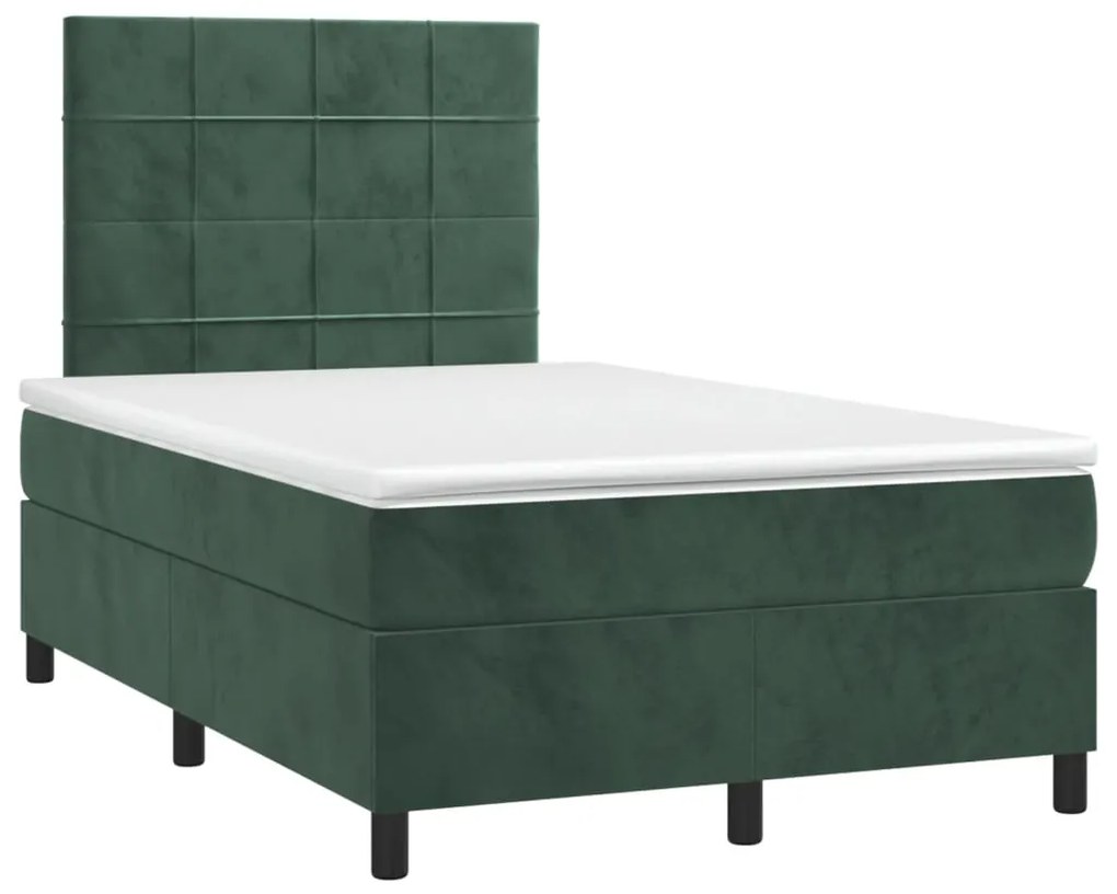 Cama box spring com colchão e luzes LED veludo verde-escuro