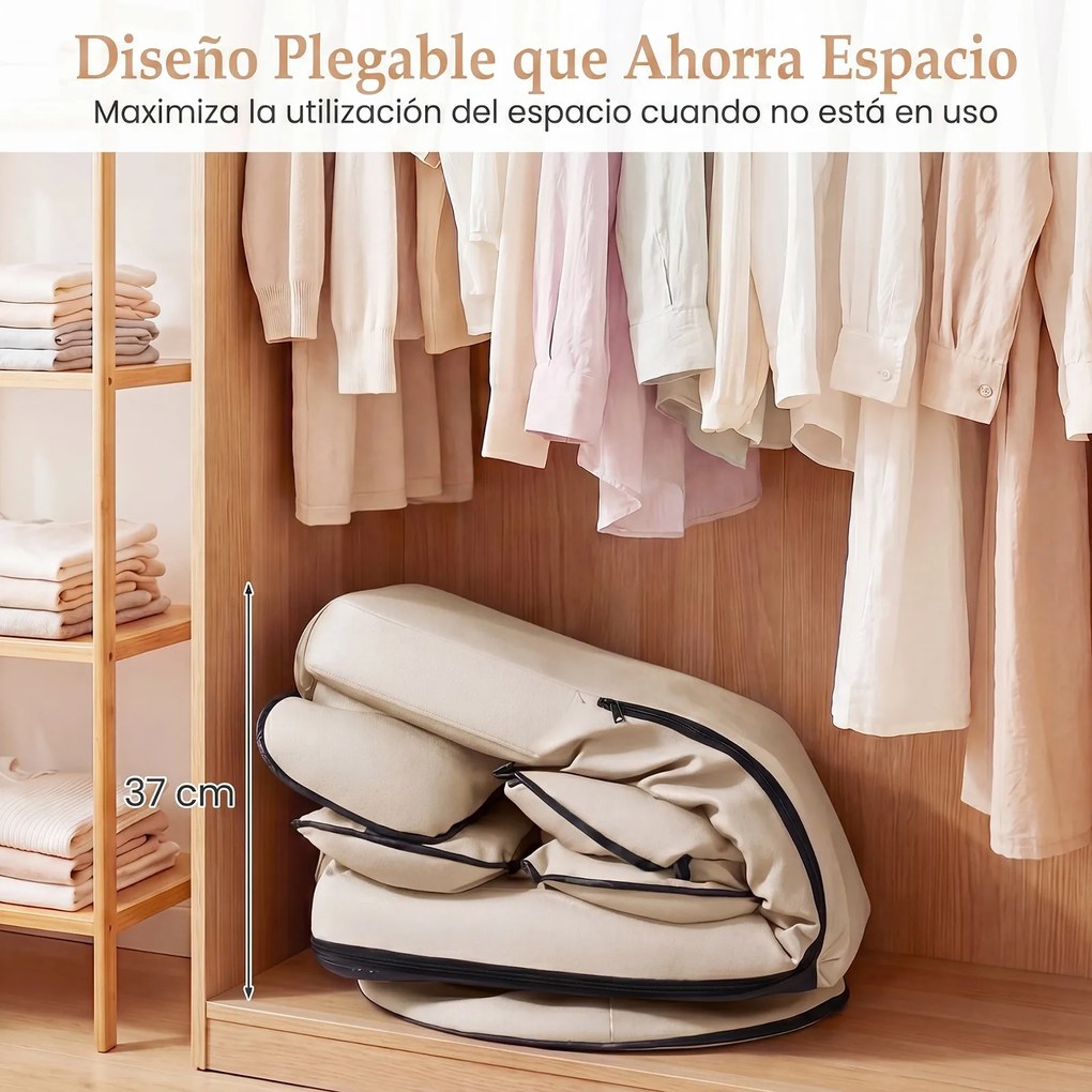 Cadeira de Chão Giratória, 55 x 55-117 x 20-76 cm, Encosto Reclinável de 90 a 180 Graus, Bege