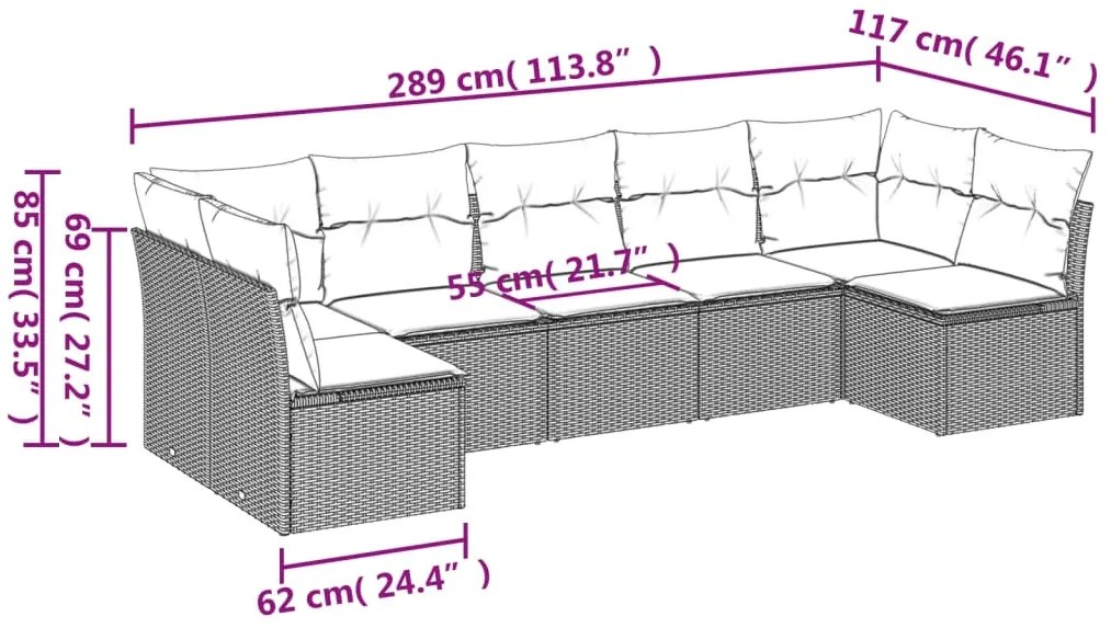 7 pcs conjunto de sofás p/ jardim c/ almofadões vime PE preto