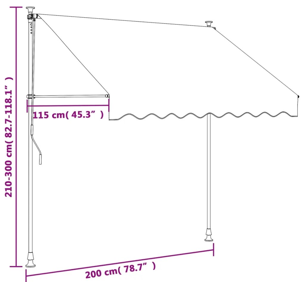 Toldo retrátil 200x150 cm tecido e aço antracite
