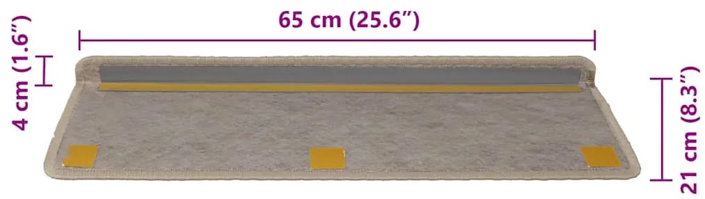 Tapetes escada adesivos aspeto sisal 30pcs 65x21x4 bege-escuro