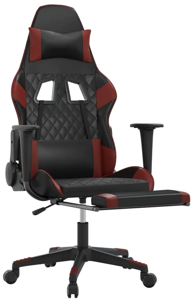 Cadeira gaming massagem + apoio couro art. preto/vermelho tinto