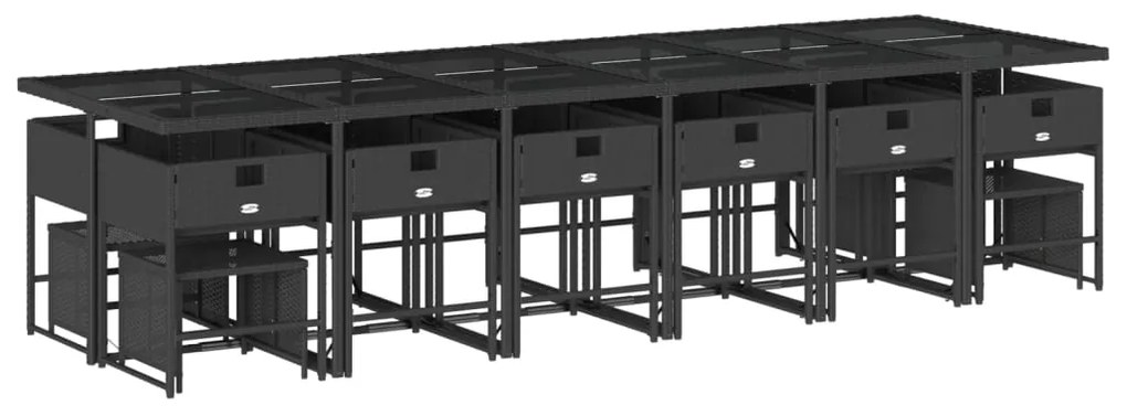 17 pcs conjunto de jantar p/ jardim c/ almofadões vime PE preto