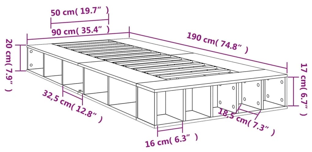 Estrutura de cama 90x190 cm derivados de madeira preto