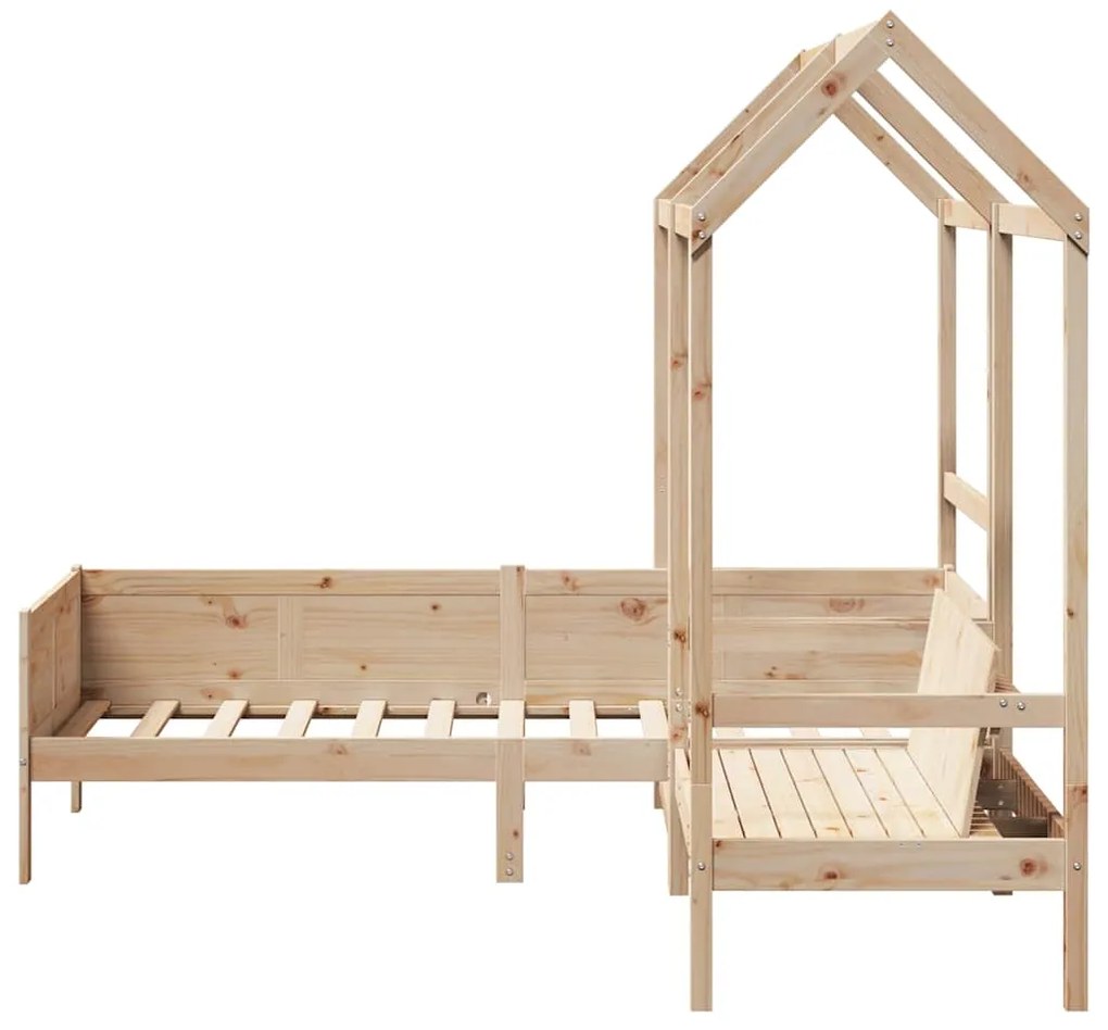 Conj. de sofá-cama e banco com telhado 80x200 cm pinho maciço