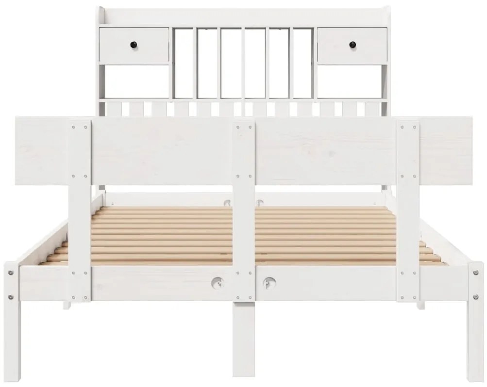 Cama com estante sem colchão 135x190 cm pinho maciço branco