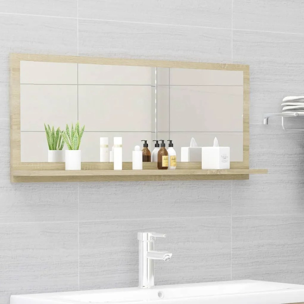 vidaXL Espelho de casa de banho 90x10,5x37 cm contraplacado carvalho