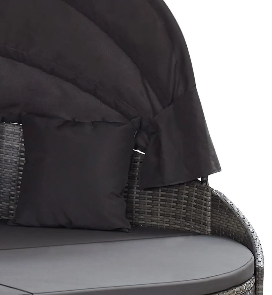Espreguiçadeira de exterior com toldo vime PE cinzento