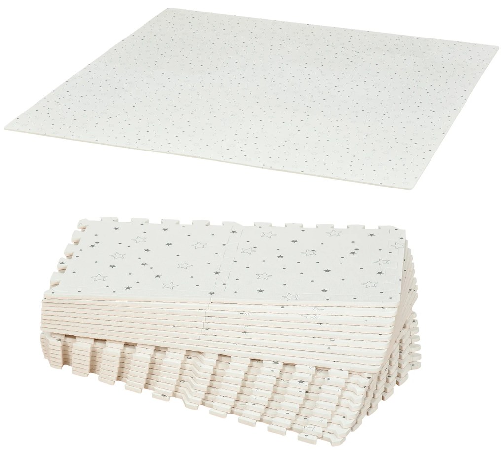 HOMCOM Tapete Puzzle para Bebés 36 Peças 31,5x31,5cm Quebra Cabeça Infantil Modelo Estrelas de Espuma EVA Área de Cobertura 3,24m² Branco