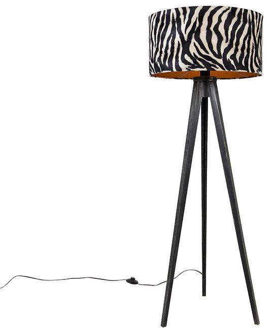 Candeeiro de pé tripé preto com abazeur de zebra 50 cm - Tripod Classic Moderno