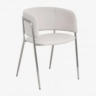 Cadeira De Jantar Estofada Nalon Cinza Cromado & Tecido Branco Quebrado & Tecido - Sklum