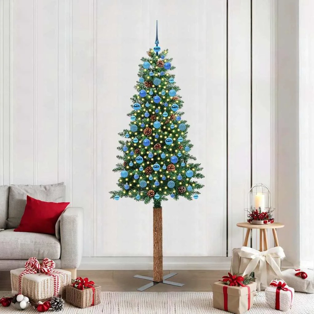 vidaXL Árvore de Natal Slim com 300 LEDs com suporte Verde 210 cm
