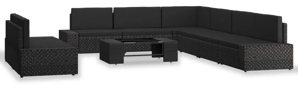 9 pcs conjunto lounge para jardim vime PE preto