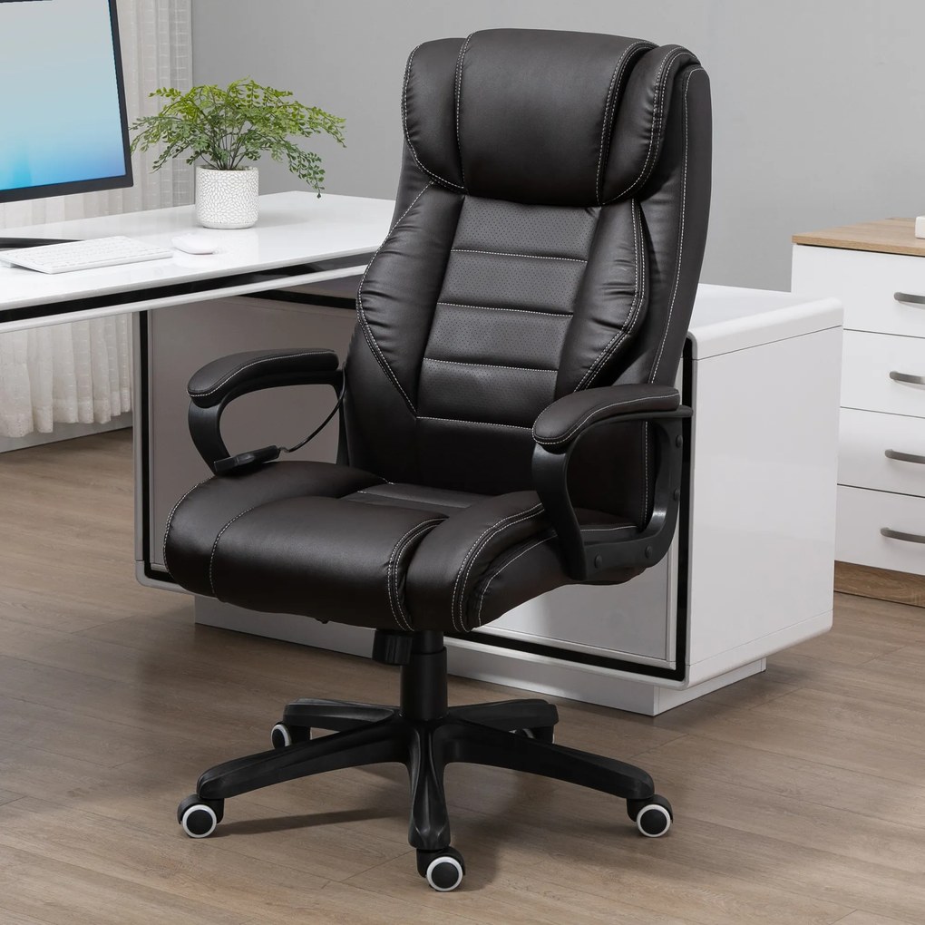 Cadeira de escritório com função de massagem, ergonómica, de grande conforto, altura ajustável, encosto basculante e revestimento sintético castanho F