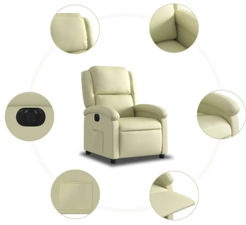 Poltrona reclinável elétrica couro genuíno cor creme