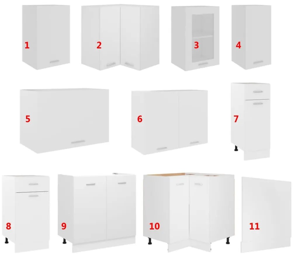 11 pcs conjunto armários de cozinha contraplacado branco