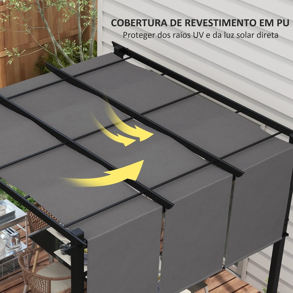 Pérgola de Jardim 3x3 m Pérgola para Exterior com Teto Retrátil Estrut