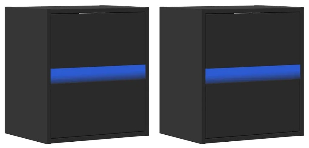 Móveis de parede p/ TV com luzes LED 2 pcs 41x31x45 cm preto