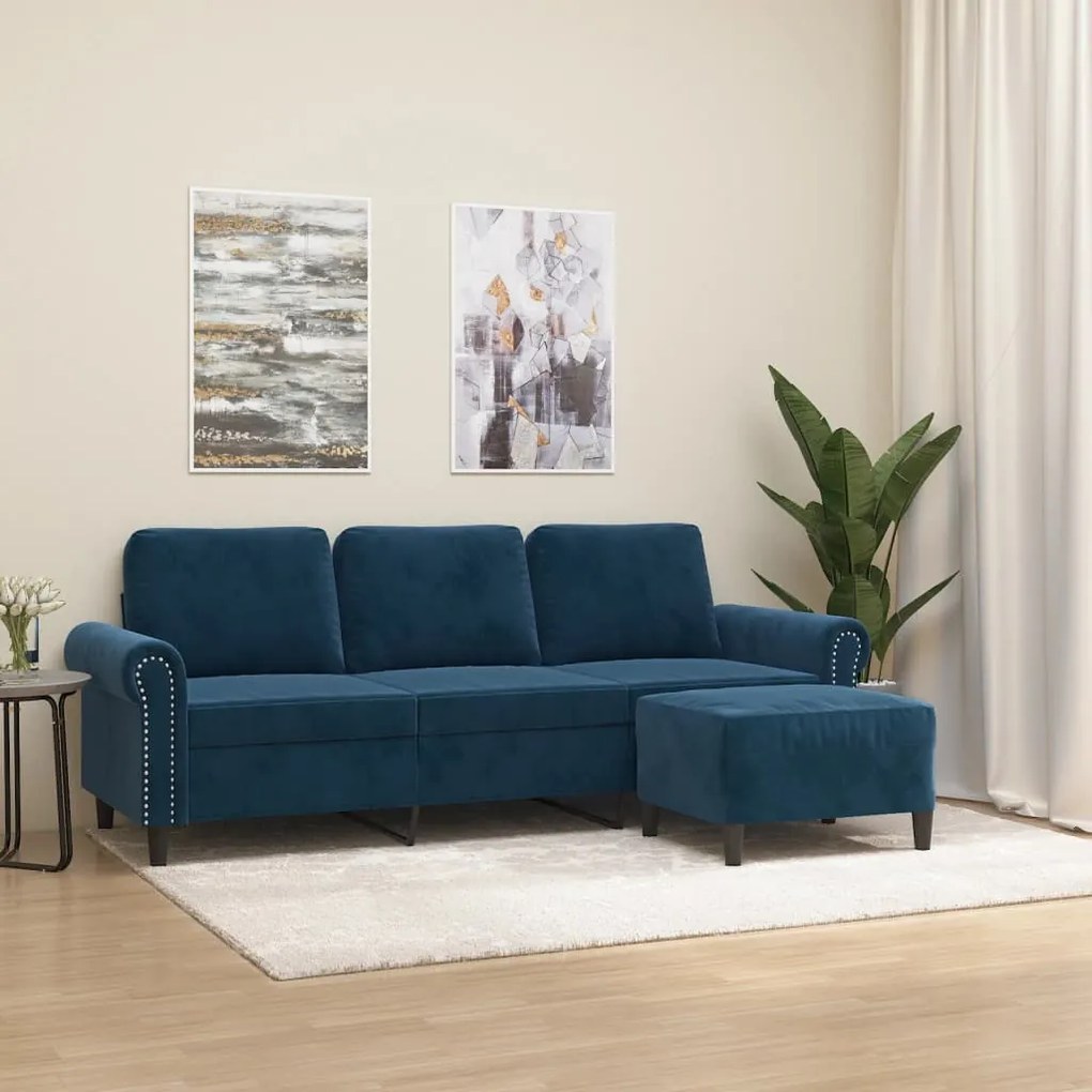 vidaXL Sofá de 3 lugares com apoio de pés 180 cm veludo azul