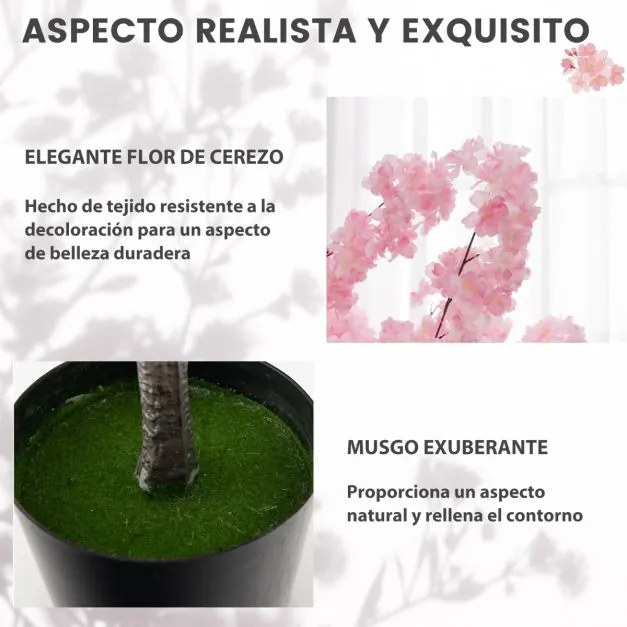 Flor de cerejeira artificial de 190 cm com 900 flores cor-de-rosa, tronco e base em cimento
