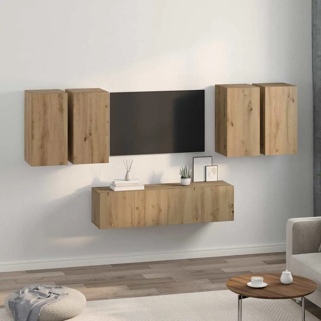 Conjunto de móvel de TV com prateleira 6 pcs carvalho artisiano