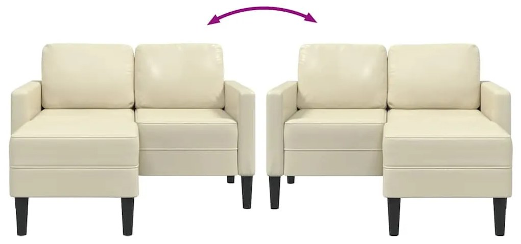 Sofá 2 lugares com Chaise em L 125 cm couro artificial creme