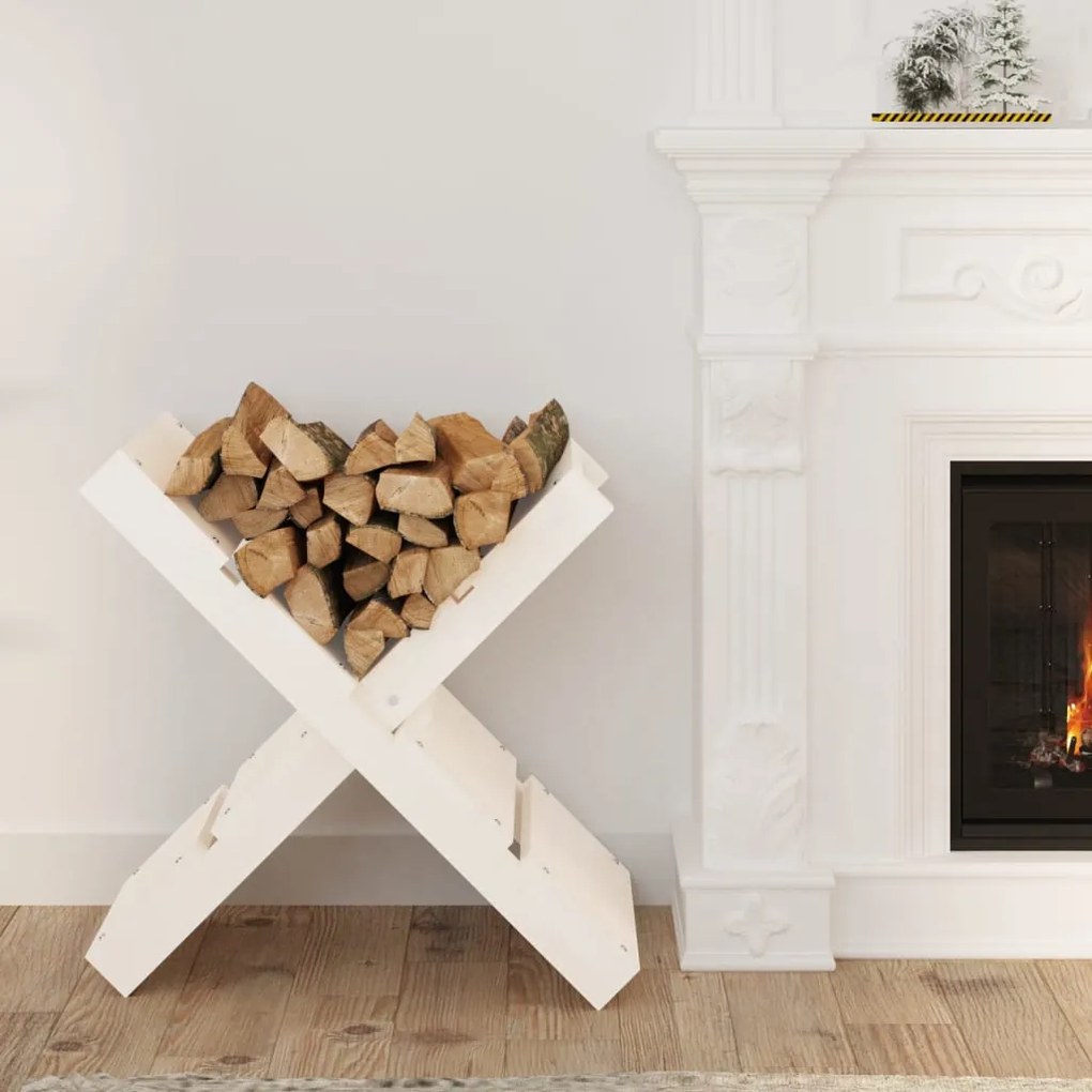 822448 vidaXL Suporte de lenha 47x39,5x48 cm madeira de pinho maciça branco