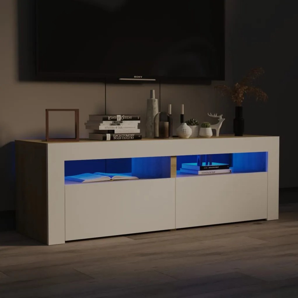 vidaXL Móvel de TV com luzes LED 120x35x40 cm branco e carvalho sonoma