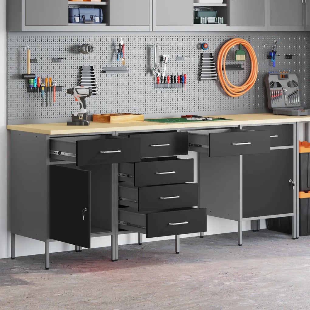 Conjunto de Mesa e Armário de Trabalho VidaXL 4 Peças Preto em Madeira Compensada e Aço