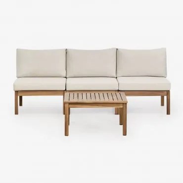 Conjunto De Sala Com Sofá Modular De 3 Peças E Mesa De Centro Em Madeira De Acácia Branson Branco Gardênia - Castanho Acácia - Sklum