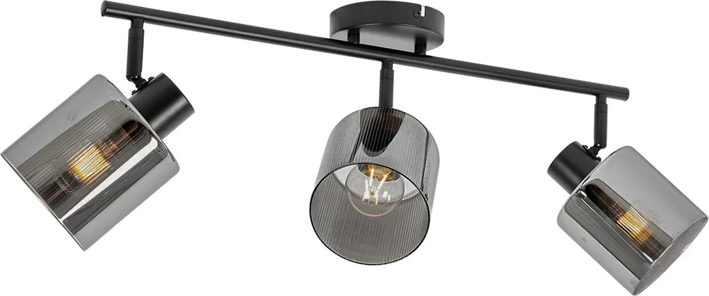 Candeeiro de teto com focos ajustáveis preto com vidro fumê 3 luzes - Laura
