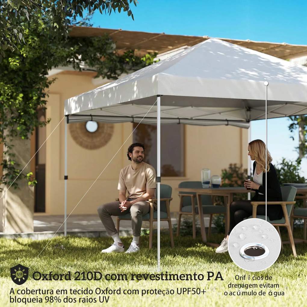 Tenda Dobrável 3x3 m Pop-up com Parede Lateral Proteção UPF50+ Empurre Central Altura Ajustável Branco