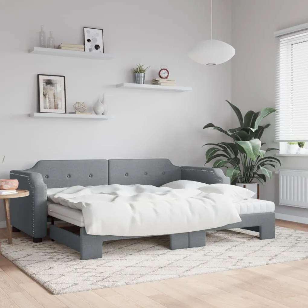 vidaXL Sofá-cama c/ gavetão e colchões 90x190 cm tecido cinzento-claro