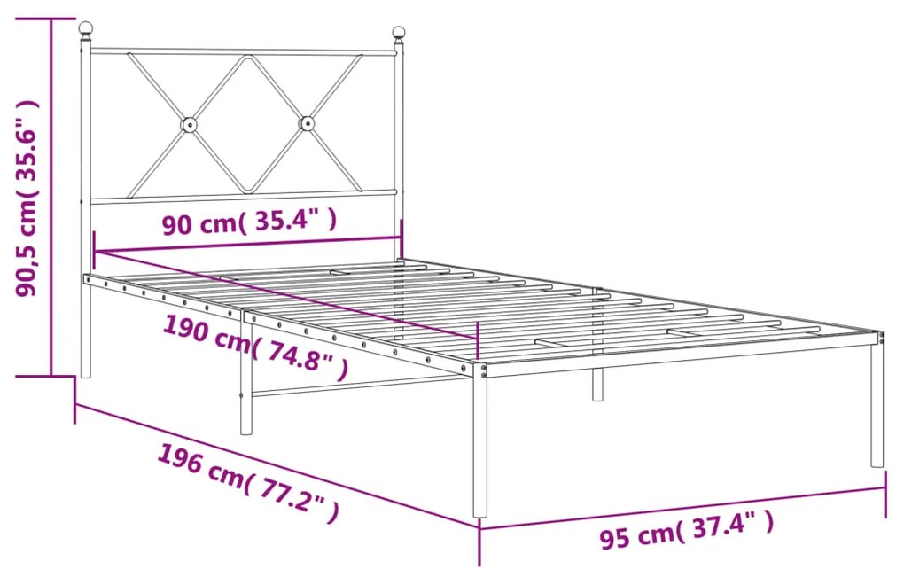 Estrutura de cama com cabeceira 90x190 cm metal branco