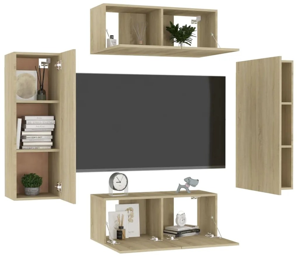 4pcs conjunto de móveis de TV derivados madeira carvalho sonoma