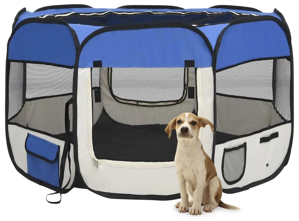171014 vidaXL Parque dobrável p/ cão c/ saco de transporte 110x110x58cm azul