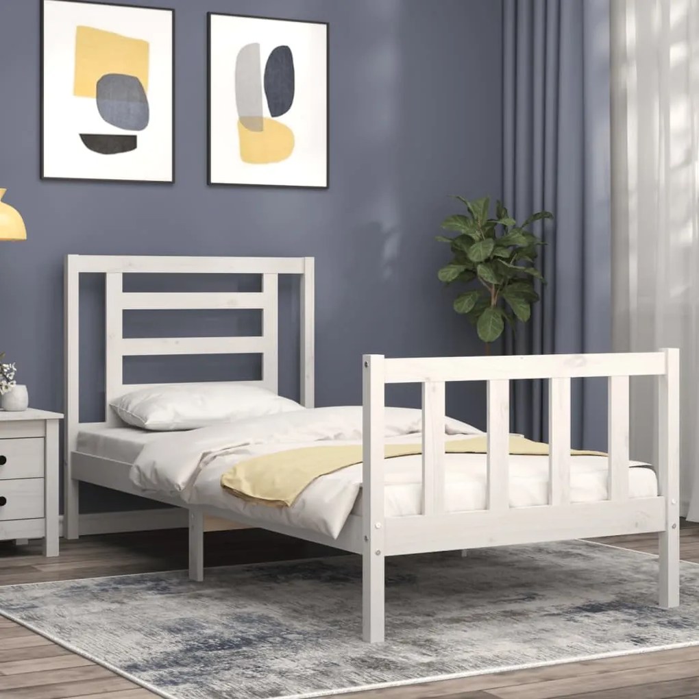 Cama sem colchão 90x200 cm madeira de pinho maciça branco