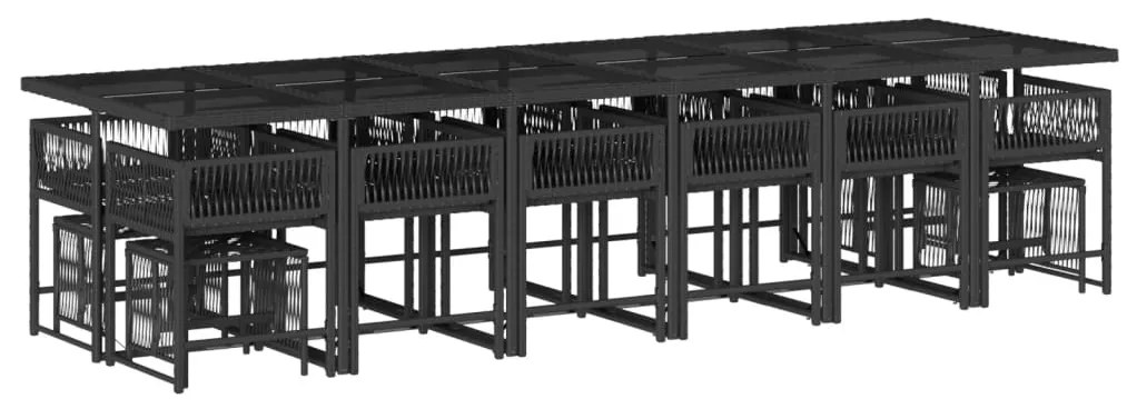 17 pcs conjunto de jantar p/ jardim c/ almofadões vime PE preto