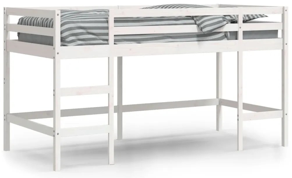 Cama alta p/ criança c/ escada 80x200 cm pinho maciço branco