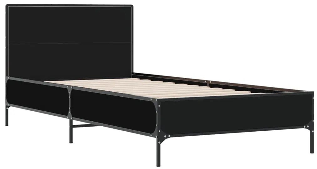 Estrutura de cama 90x190 cm derivados de madeira e metal preto